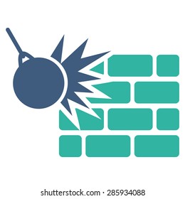 Destruction icon from Business Bicolor Set. Vector style: flat bicolor symbols, cobalt and cyan colors, rounded angles, white background.