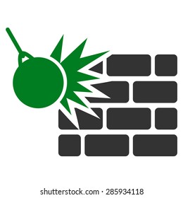 Destruction icon from Business Bicolor Set. Vector style: flat bicolor symbols, green and gray colors, rounded angles, white background.