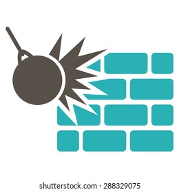 Destruction icon from Business Bicolor Set. Vector style: flat bicolor symbols, grey and cyan colors, rounded angles, white background.