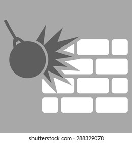 Destruction icon from Business Bicolor Set. Vector style: flat bicolor symbols, dark gray and white colors, rounded angles, gray background.