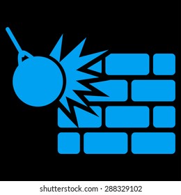 Destruction icon from Business Bicolor Set. Vector style: flat symbols, blue color, rounded angles, black background.