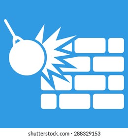 Destruction icon from Business Bicolor Set. Vector style: flat symbols, white color, rounded angles, blue background.