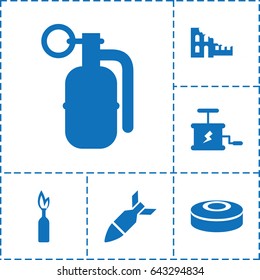 Destruction icon. set of 6 destruction filled icons such as rocket bomb, dynamite, smoke bomb