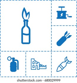 Destruction icon. set of 6 destruction filled and outline icons such as rocket bomb, dynamite