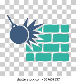 Destruction icon. Vector illustration style is flat iconic bicolor symbol, cobalt and cyan colors, transparent background. Designed for web and software interfaces.