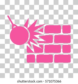 Destruction icon. Vector illustration style is flat iconic symbol, pink color, transparent background. Designed for web and software interfaces.