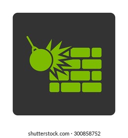 Destruction icon. Vector style is eco green and gray colors, flat rounded square button on a white background.