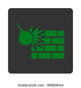 Destruction icon. Vector style is green and gray colors, flat rounded square button on a white background.