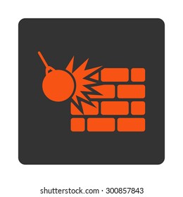 Destruction icon. Vector style is orange and gray colors, flat rounded square button on a white background.