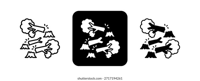 Destruction Solid color and black line drawing vector illustration set