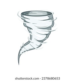 caricatura de la destrucción de tornado. tormenta de nubes, viento de nubes, peligrosa destrucción de huracanes signo de tornado. ilustración vectorial de símbolo aislado