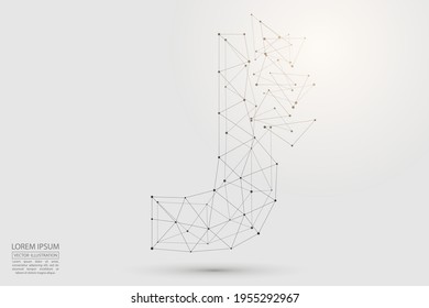 The destruction  volumetric 3D letters dark gray on a white background. Consist of triangles, circles, lines, points and spider webs. Vector illustration eps 10.