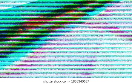 Destructive distortion of television broadcast. Digital pixel noise. Corrupted broken video signal. Abstract glitch texture background. Vector illustration.