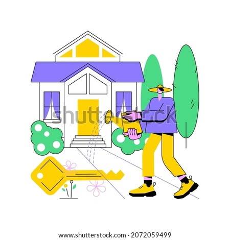 Detached house abstract concept vector illustration. Single family house, stand-alone household, single-detached building, individual land ownership, unattached dwelling unit abstract metaphor. Stockfoto © 