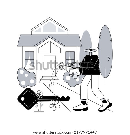 Detached house abstract concept vector illustration. Single family house, stand-alone household, single-detached building, individual land ownership, unattached dwelling unit abstract metaphor. Stockfoto © 