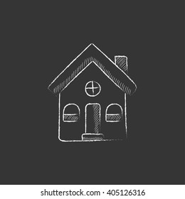 Detached house. Drawn in chalk icon.