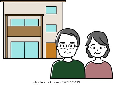 Detached house and elderly couple