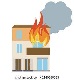 Detached house, house fire, fire illustration, non-life insurance earthquake disaster image