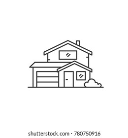 Detached house with garage thin line vector icon 