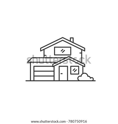 Detached house with garage thin line vector icon 