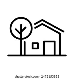 Detached house with tree. Simple line icon. Isolate on white background. Vector.