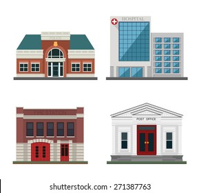  Detached houses on a white background frontally. Set the city.