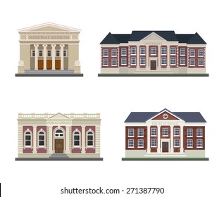  Detached houses on a white background frontally.