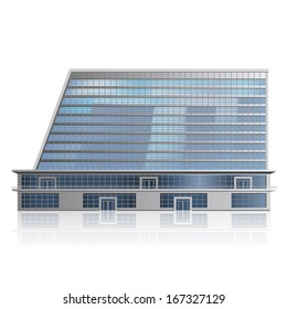 detached multistory office building, business center with reflection