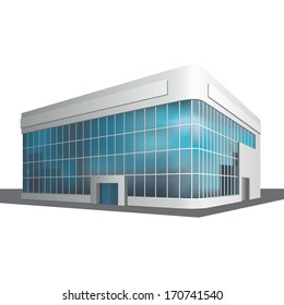 detached multistory office building, business center on a white background