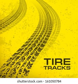 Detail black tire tracks on yellow, vector illustration 