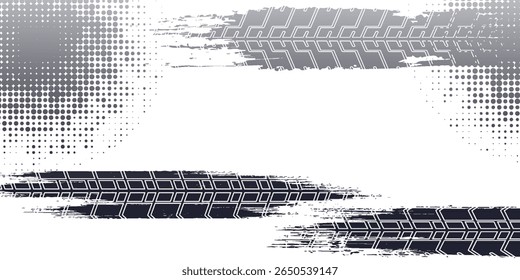 Detail black tire tracks on white, vector illustration
