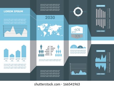 Detail business corporate info graphic with. World Map and data summary. Vector illustration