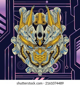 Detail cyborg head robot knight warrior illustration