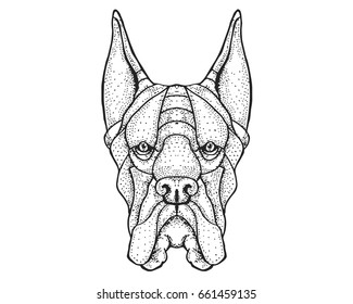 Detail Dotted Style Hand Drawing Dog Illustration - Great Dane