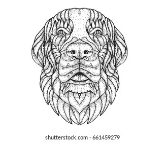 Detail Dotted Style Hand Drawing Dog Illustration - Golden Retriever