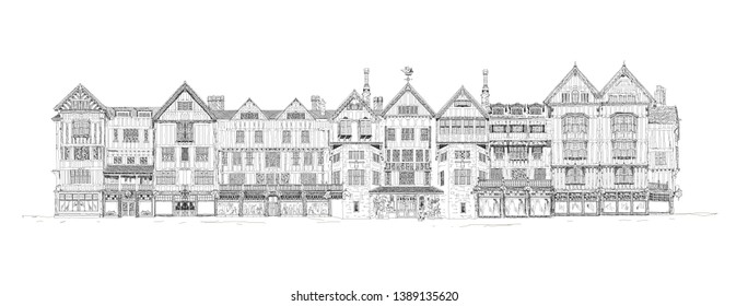 Detail drawing of the house, based on the old English architectural style. 
Sketch collection.