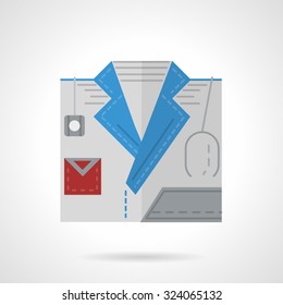 Detail flat color style vector icon for medical personnel. Gray doctor gown with red badge and stethoscope. Elements of web design for business.