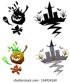 Detail Halloween decoration set decoration set in both color and silhouette, create by vector