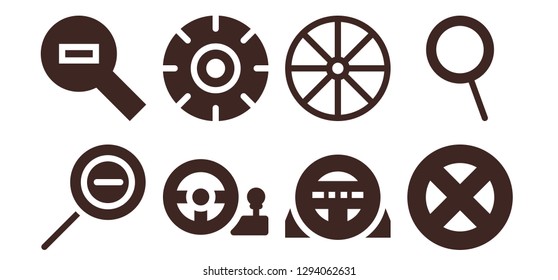  detail icon set. 8 filled detail icons. Simple modern icons about  - Zoom out, Steering wheel, Wheel, Zoom