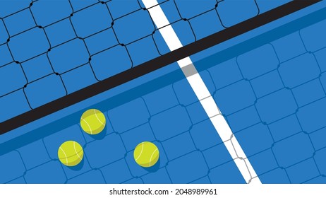 Detail illustration of a blue paddle court on a sunny day. With copy space.