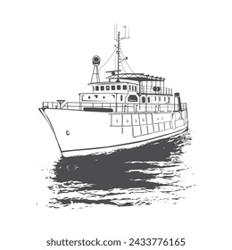 A detail illustration of a classic ship sailing in calm waters. Vector line art.