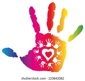 Detail imprint of color hand, vector illustration on white background