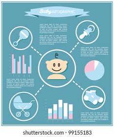 Detail info graphic with baby symbols. Baby statistics and nursery data. Vector illustration