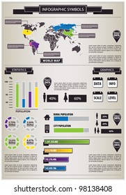 Detail Info Graphic With Human Figurines. World Map And Human Population Graphics Data Summary. Vector Illustration