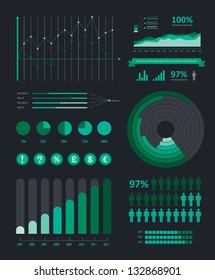 Detail info graphics collection: graphs, histograms, arrows, chart, icons and a lot of related design elements. Detail info graphic vector illustration. Information Graphics