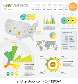 Detail infographic vector illustration. Map of USA and map of the World, icon and Information Graphics. Easy to edit country and states