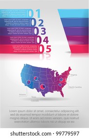 Detail infographic vector illustration. Map of the United States of America and Information Graphics. Easy to edit states