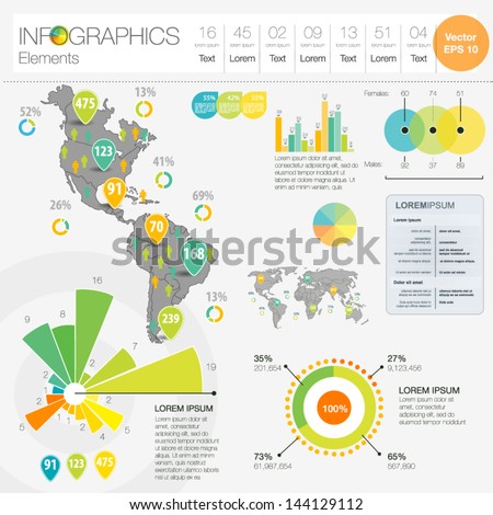 Detail infographic vector illustration. Map of North and South America, icon and Information Graphics. Easy to edit country
