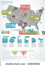 Detail infographic vector illustration with. Map of United States of America, industrial infographics and Information Graphics. Easy to edit states