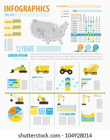 Detail infographic vector illustration with. Map of United States of America, industrial  and buinding infographics and Information Graphics. Easy to edit states